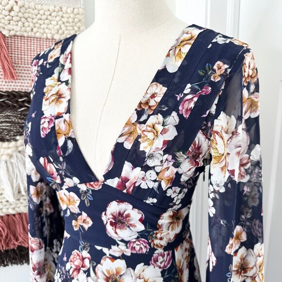 NICHOLAS Garden Rose Long Sleeve Floral Silk Maxi Dress Navy Blue Size 2 NWT - Picture 4 of 12